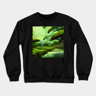 Digital Painting Scene Of a Lake Between Many Plants, Amazing Nature Crewneck Sweatshirt